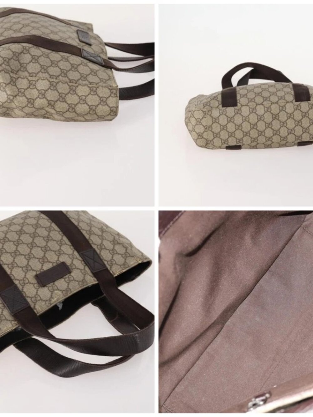 GUCCI GG Supreme Web Sherry Line Tote Bag PVC 4 Set Beige Brown Auth 178835 - Picture 13 of 15